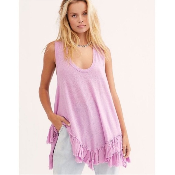 Free People Tops - Free People We The Free Purple Ruffle Hem Shimmy Sasha Tunic Tank Size M